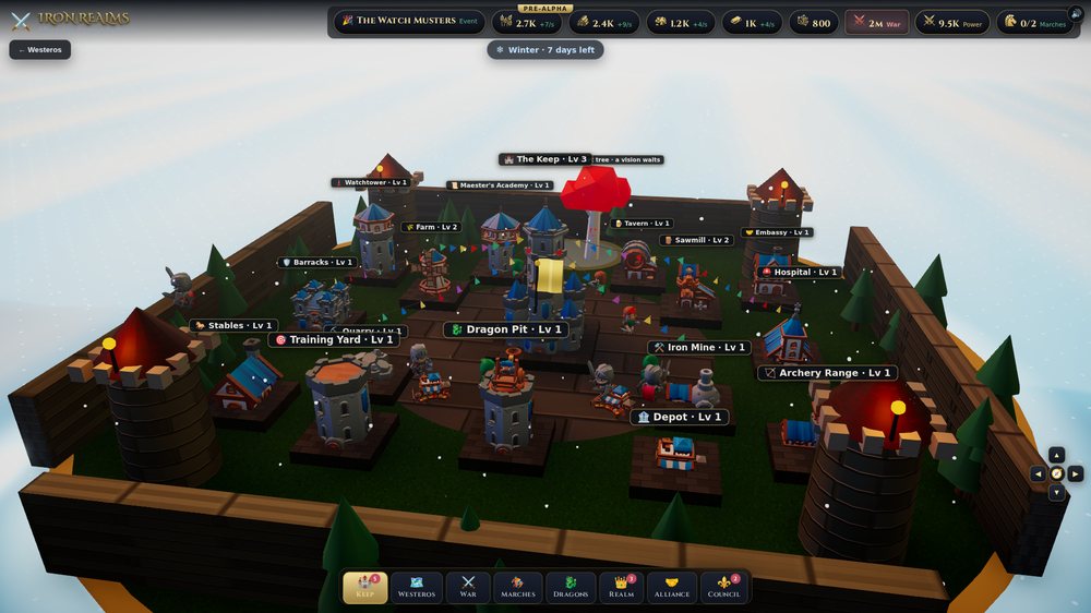 Close view of buildings inside an Iron Realms keep